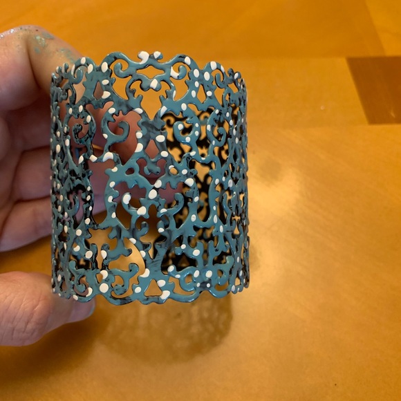 Hand painted wide cuff adjustable bracelet. - Picture 8 of 11